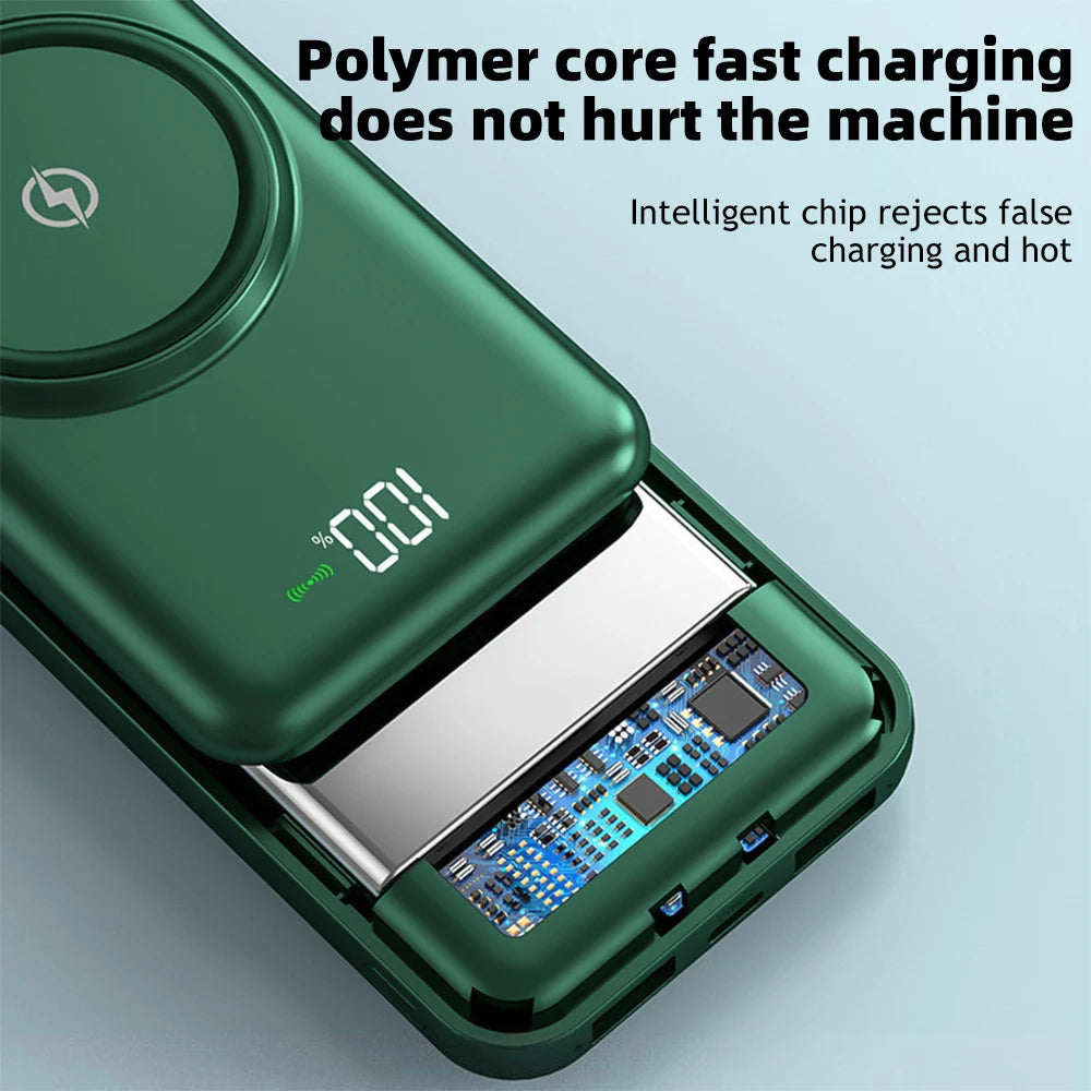 20000mAh Wireless Power Bank Fast Charging Built-in Quad Power Cable Mobile Phone Charger For Iphone 13 14 15 Xiaomi Samsung