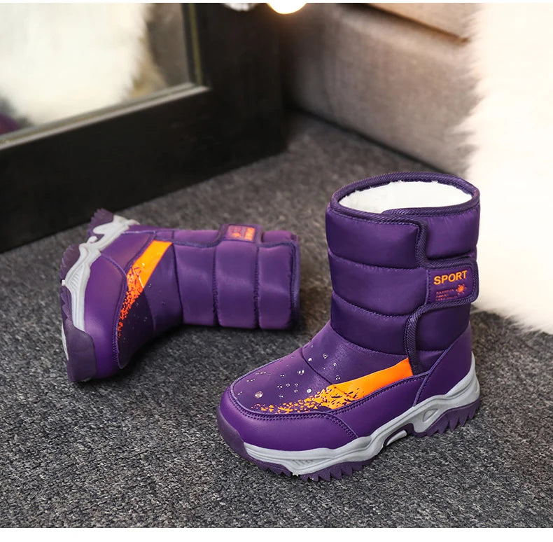 Winter Outdoor Children Boots Princess Elegant Girls Shoes Water Proof Girl Boy Snow Boots Kids Warm High Quality Plush Boots
