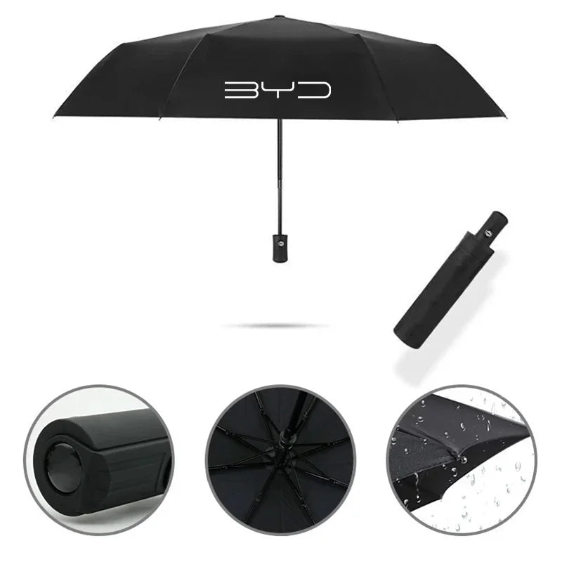 Car Automatic Umbrella Waterproof Windproof Folding Umbrella For BYD Tang F3 E6 Atto 3 Yuan Plus Song Max F0 G3 I3 Ea1 Dmi 2din