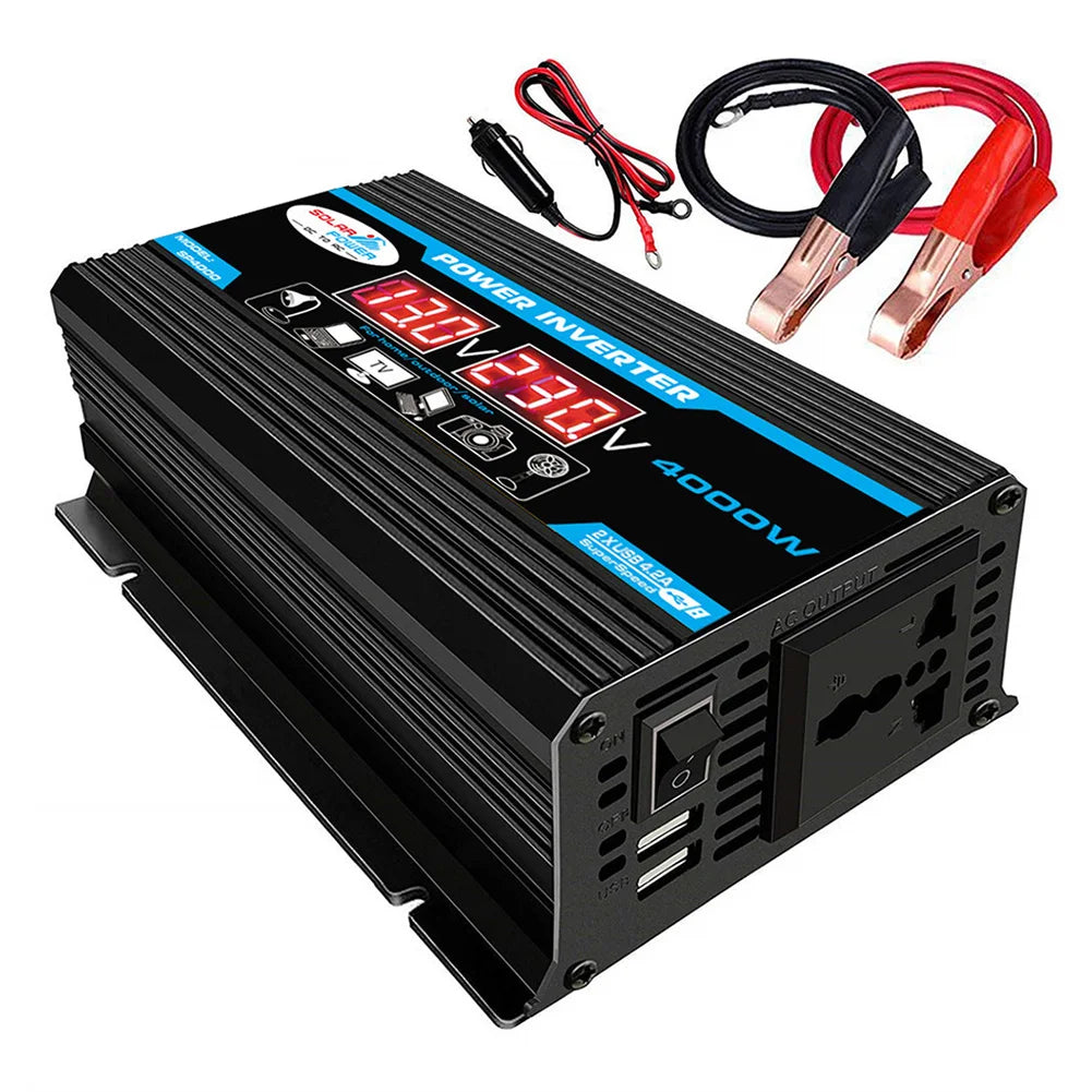 4000W Car Power Inverter DC 12V to AC 220V/110V Dual LCD Digital Display Voltage Transformer Car Charger Converter Adapter