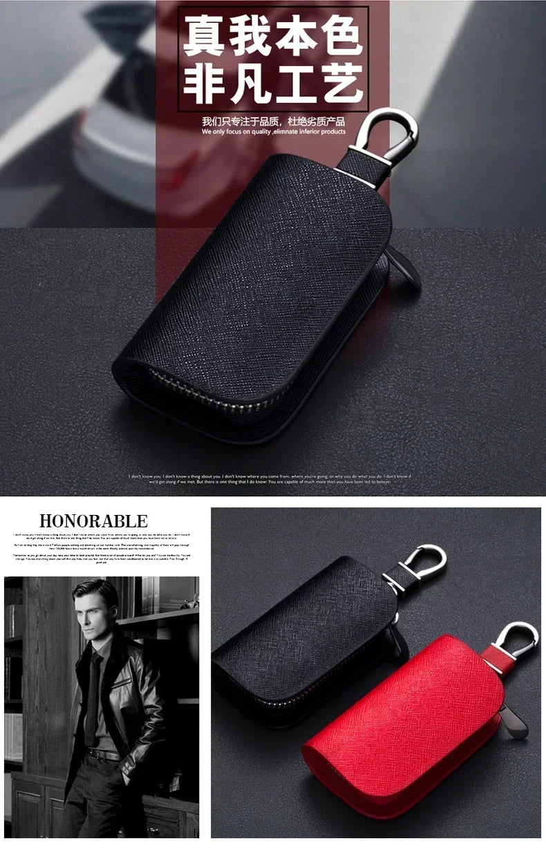 Leather Car Key Case Universal Keychain For BMW Mercedes Audi VW Bentley Ferrari FIAT Alfa Jeep Key Cover Protector Accessories