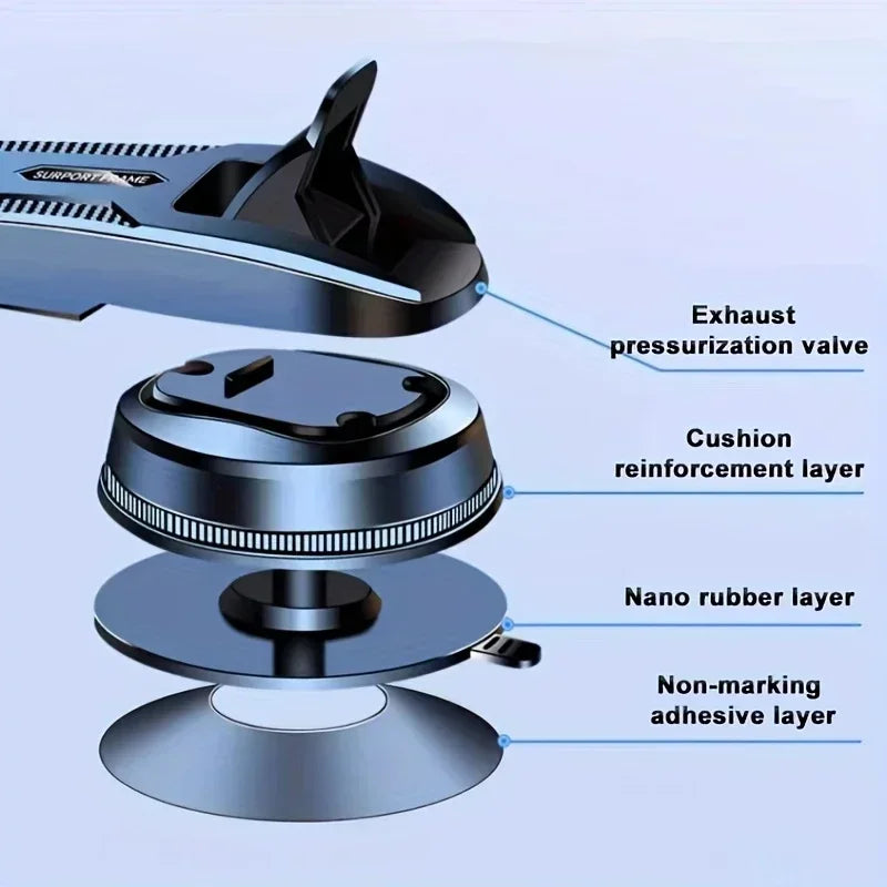 Adjustable Car Phone Mount with ABS Frame & Strong Suction Base - 360° Swivel Dashboard Cradle, Anti-Shake/Slip Design