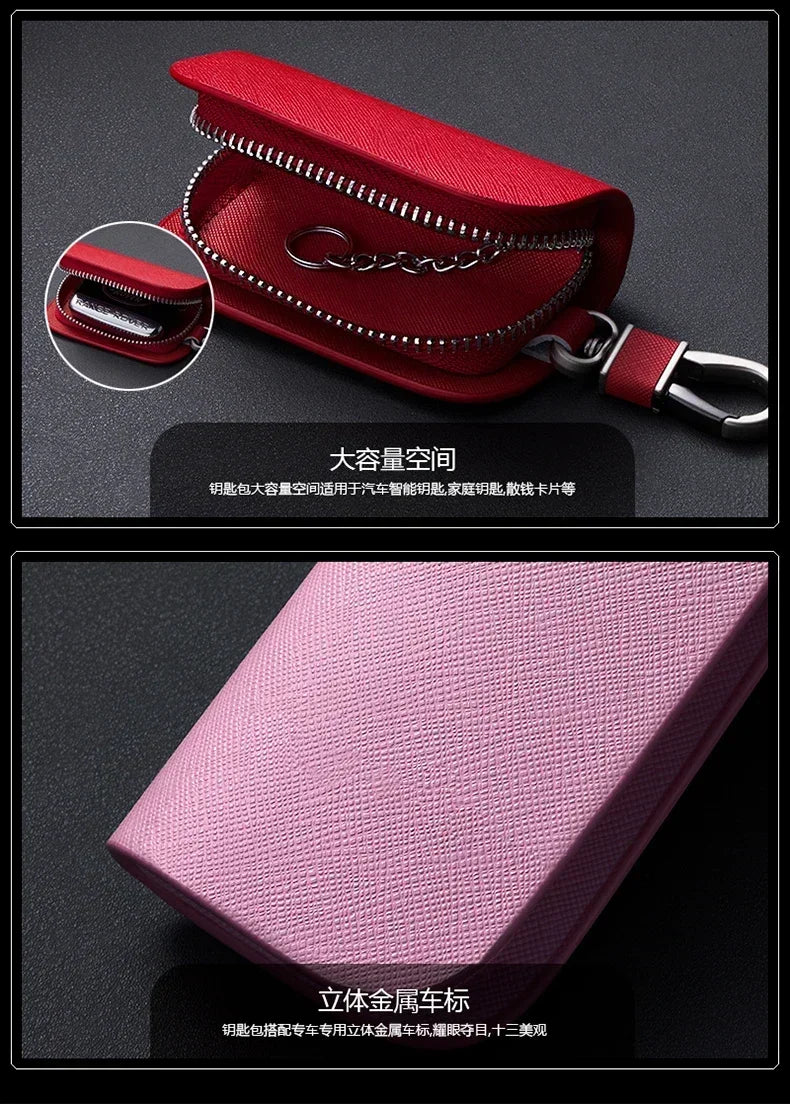 Leather Car Key Case Universal Keychain For BMW Mercedes Audi VW Bentley Ferrari FIAT Alfa Jeep Key Cover Protector Accessories