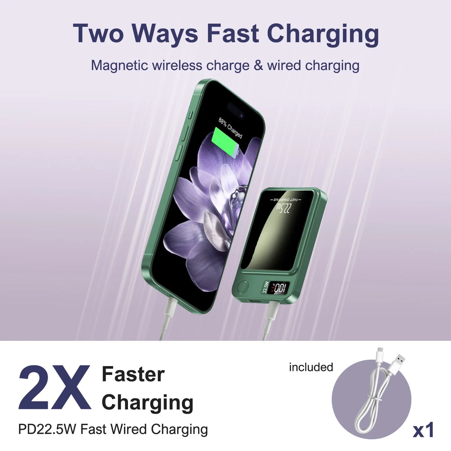 10000mAh Magnetic Charger Power Bank Wireless 22.5W USB-C Foldable Stand LED Display For IPhone 16/15/14/13/12 All Series