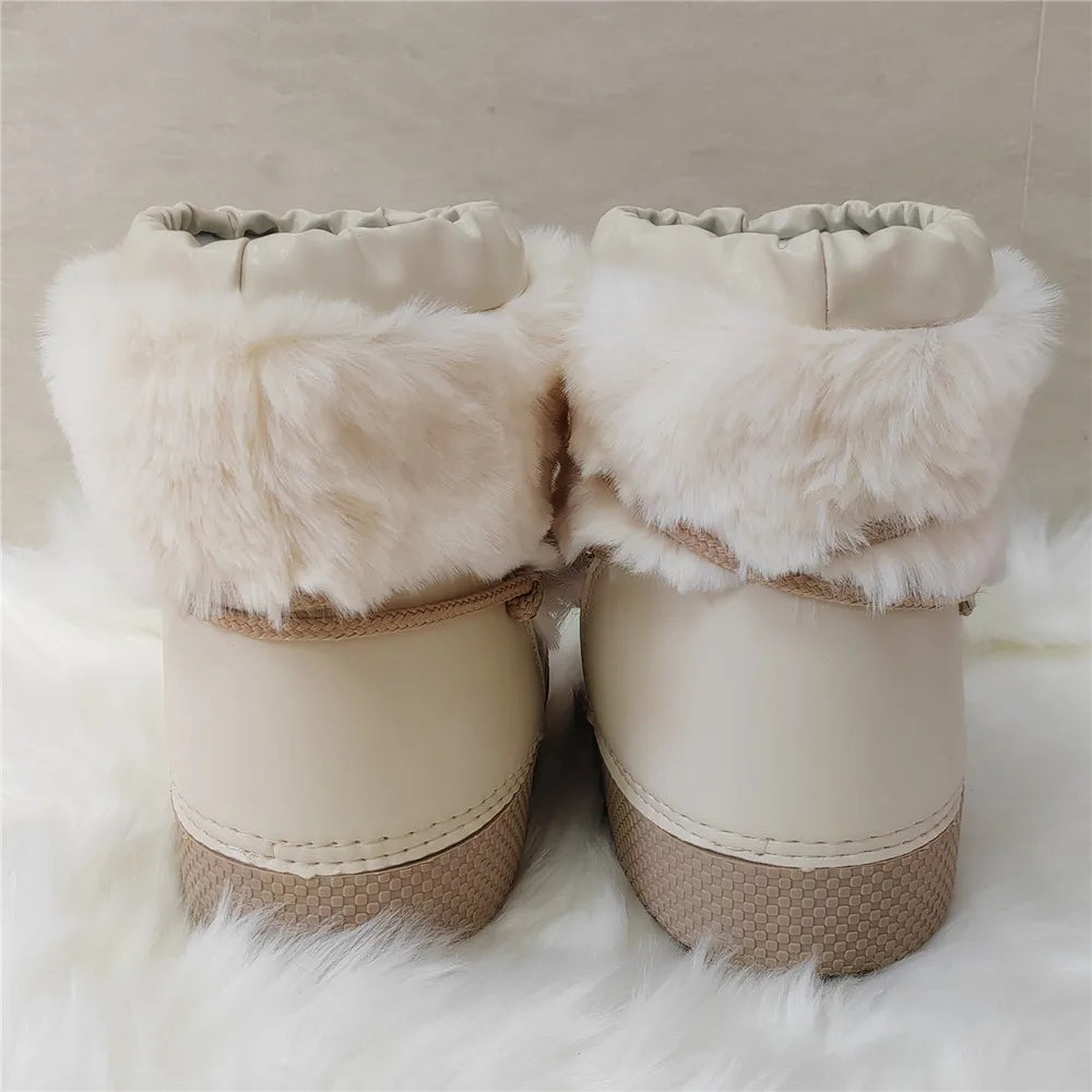 Women Platform Boots 2025 Winter Ski Boots Woman Non-slip PU Leather Waterproof Snow Boots Black Sponge Cotton Lined Ankle Boots
