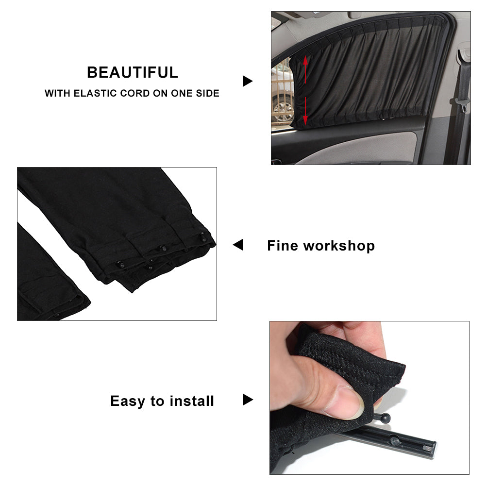 2pcs 50cm Car Sun Shade Side Window Curtain Auto Foldable Uv Protection Accessories Black Pure Cloth Auto Accessories