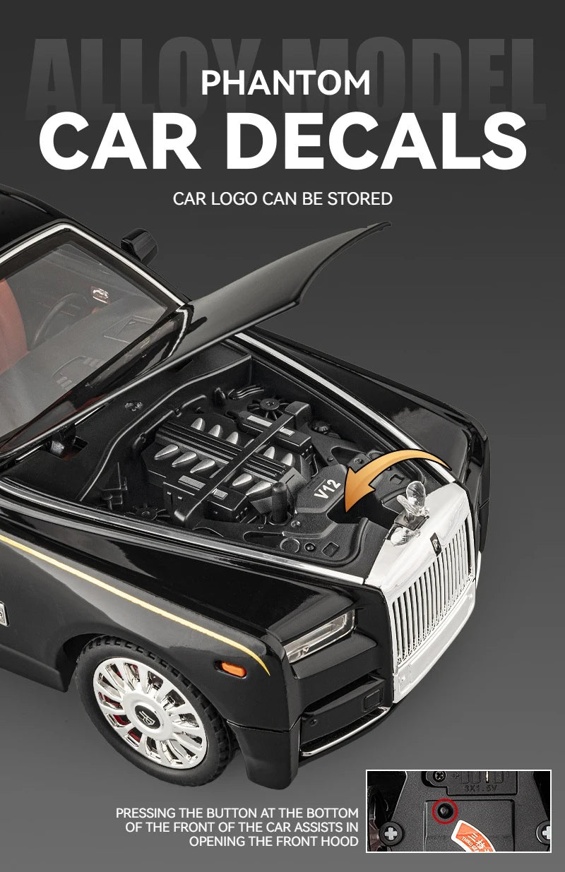 1:18 Rolls-Royce Phantom Model Car, Zinc Alloy Pull Back Toy Diecast Car with Sound and Light, Realistic Modeling Model Toy111