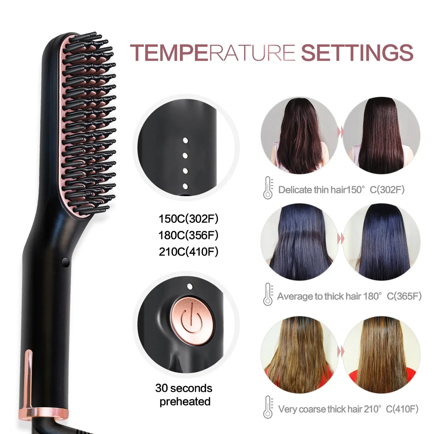 Men's Electric Beard Straightener Negative Ion Hair Straightening Brush Hair Straightener Wet & Dry Quick Styler