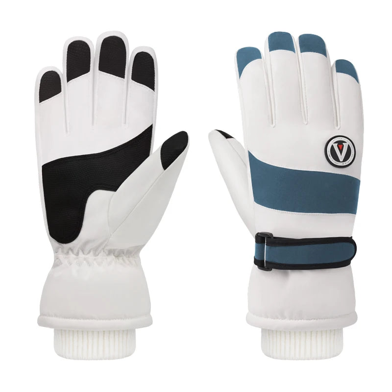 Minimalist Winter Warmth Thickened Fingerless Gloves Unisex Waterproof Fabric Fleece-Lined Ski Gloves Outdoor Sports Gloves