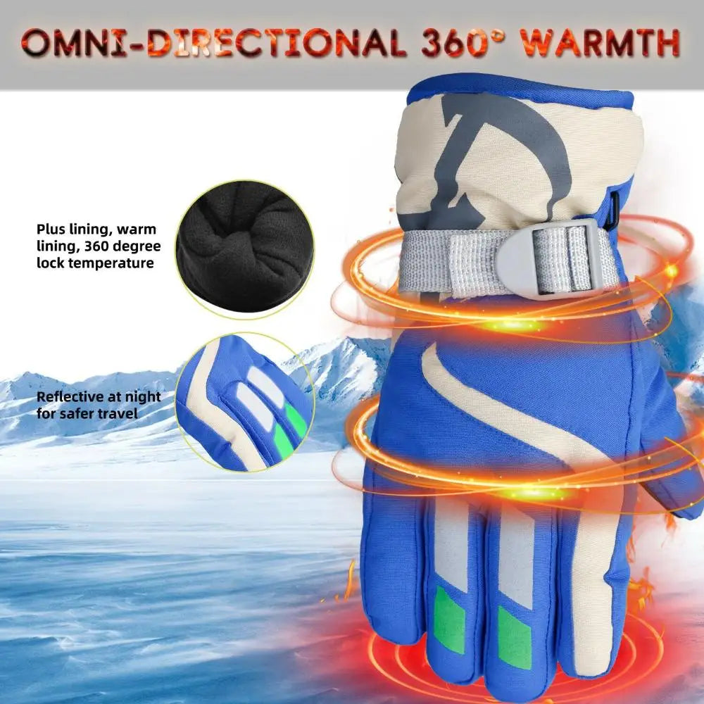 Winter Kids Snowboard Ski Gloves Nylon Non-slip Children Boys Girls Waterproof Cycling Thermal Fleece Warm Snow Gloves