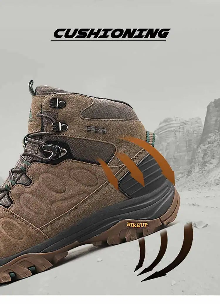 HIKEUP High-Top Men Hiking Boot Winter Outdoor Shoes Lace-Up Non-slip Sports Casual Trekking Boots Man Suede Warm Shoes