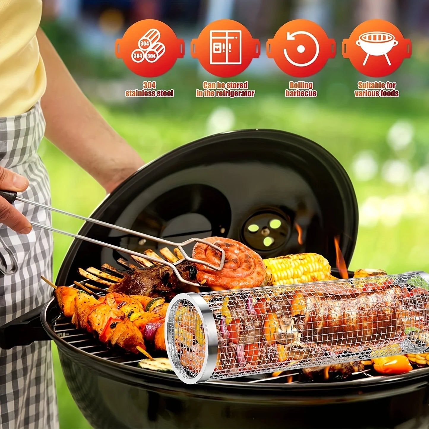Stainless Steel Portable Barbecue Grill Net, Barbecue Basket for Outdoor Grilling, Outdoor Camping Barbecue Grill