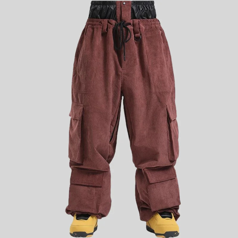 GSOU SNOW Winter Multi Pockets Ski Pants Men Loose Snow Pants Warm Windproof Skiing Trousers Outdoor Sports Breathable Britches