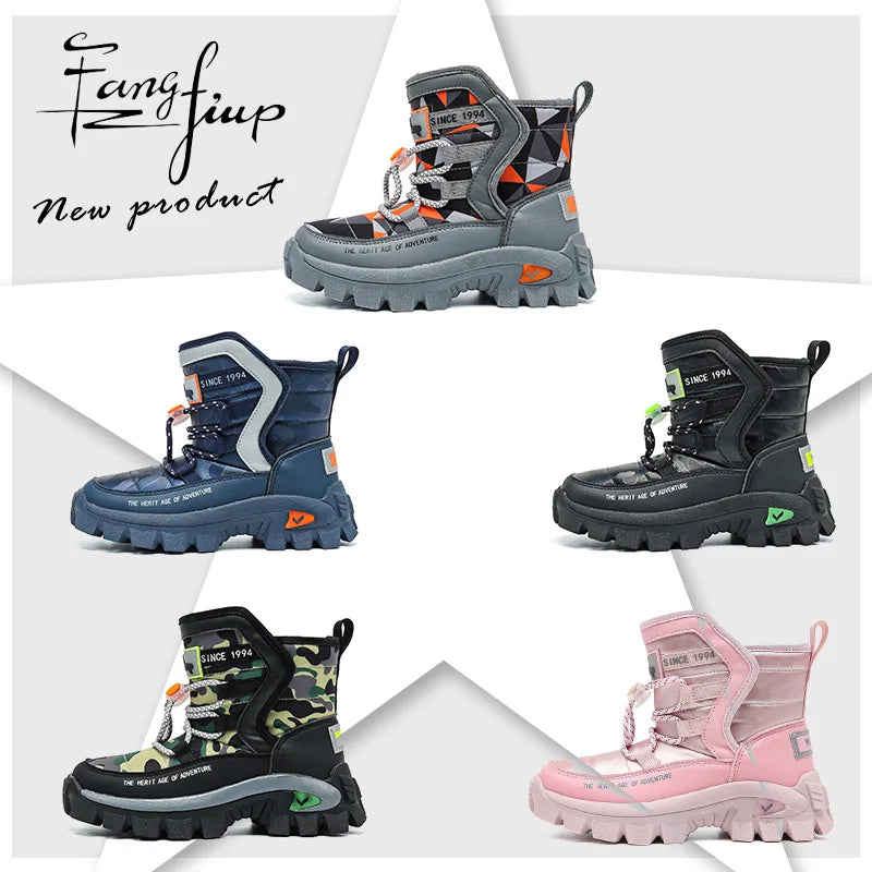JMFCHI Kids Snow Boots Boys Hiking boots for Kids Waterproof Winter Snow Boots for Girls Warm Fur Lined Slip Resistant Outdoor