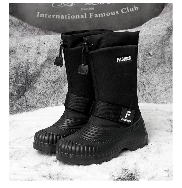 Winter Men's Snow Boots Waterproof Anti Slip Warm Cotton Shoes Outdoor Mid Calf High Top with Plush and Thickened Ski Boots