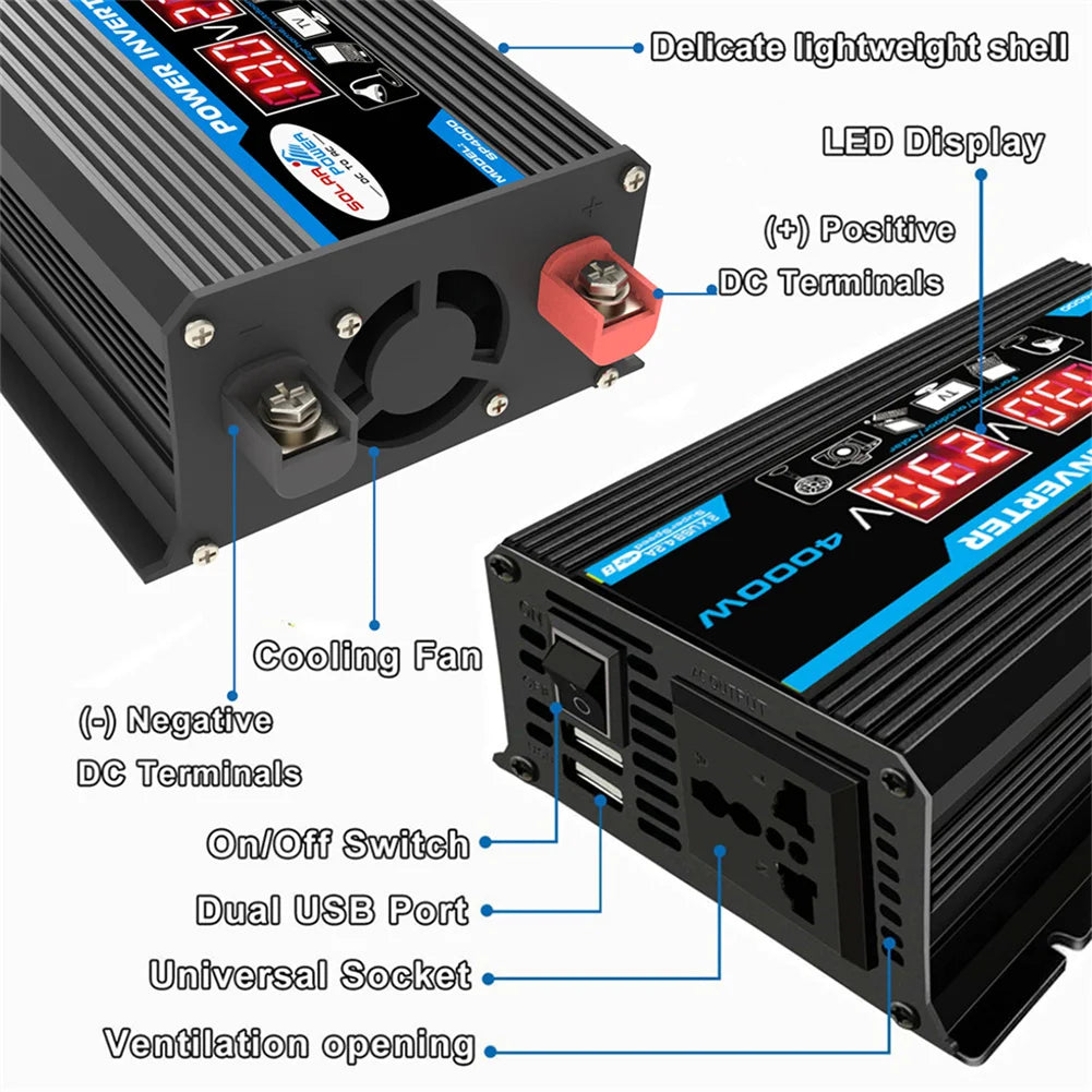 4000W Car Power Inverter DC 12V to AC 220V/110V Dual LCD Digital Display Voltage Transformer Car Charger Converter Adapter