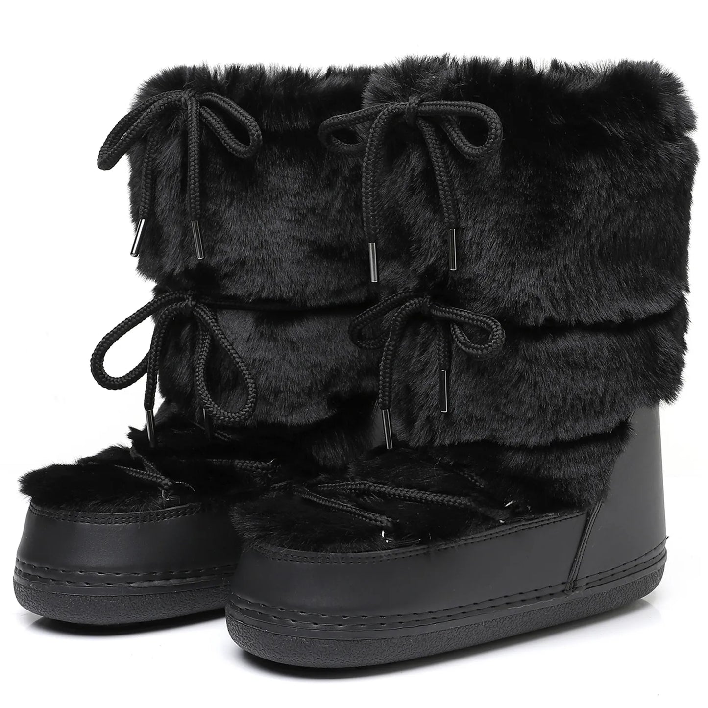 2025 Winter Boots for Women Snow Boots Brand Fluffy Furry Fur Lace Up Black Pink Platform Non-Slip Waterproof Ski Boots