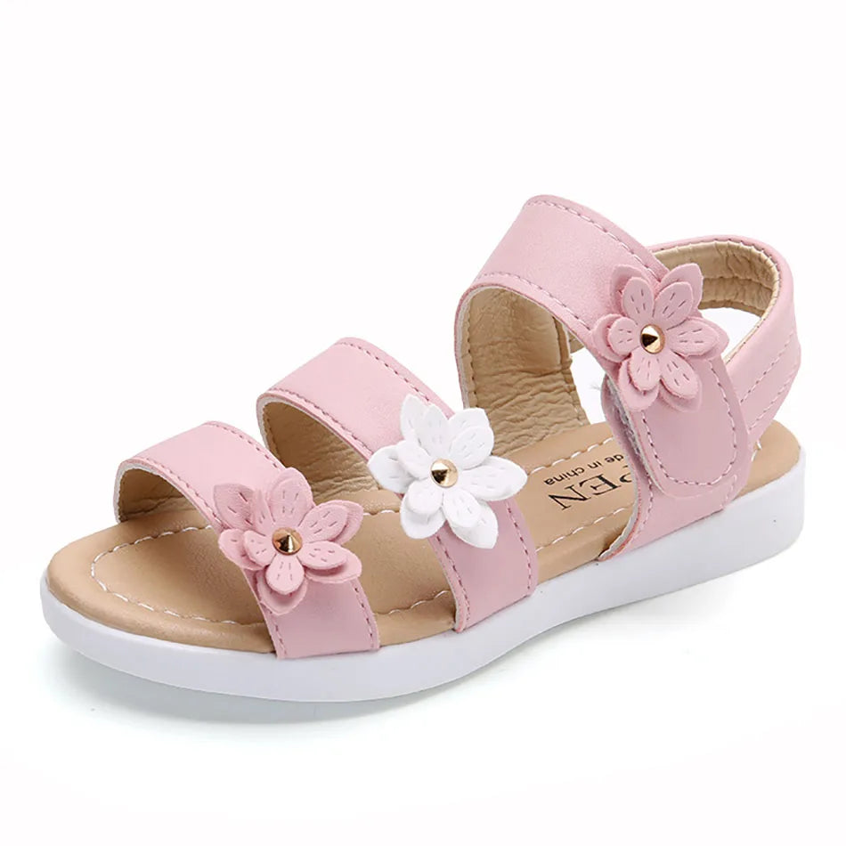 Summer Collection Girls Sandals Three-Flower Soft Roman Style Beach Shoes for Kids Beach and Sun Activities Children Shoes
