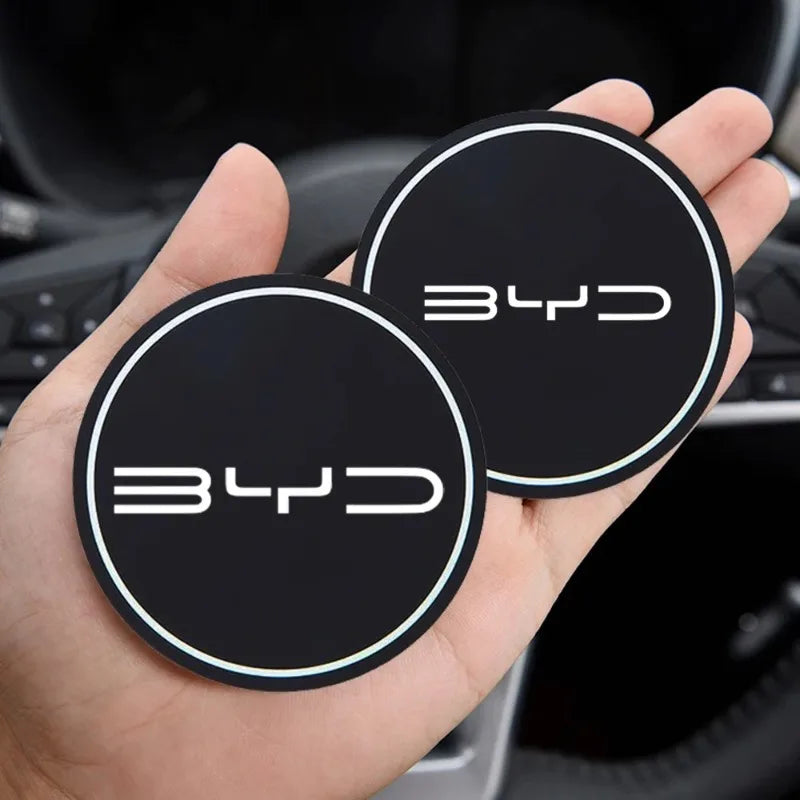 2PCS BYD Series Car Cup Holder Mat Leather Water Coaster Decoration for BYD Tang Atto3 Yuan Plus Seal Song Dolphin Sealion Shark