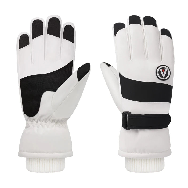 Minimalist Winter Warmth Thickened Fingerless Gloves Unisex Waterproof Fabric Fleece-Lined Ski Gloves Outdoor Sports Gloves