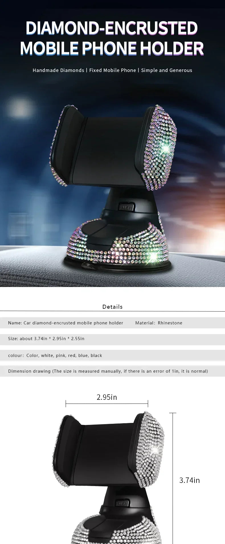 Crystal Rhinestones 360 Degree Car Phone Holder for Car Dashboard Auto Windows and Air Vent Universal Car Mobile Phone Holder