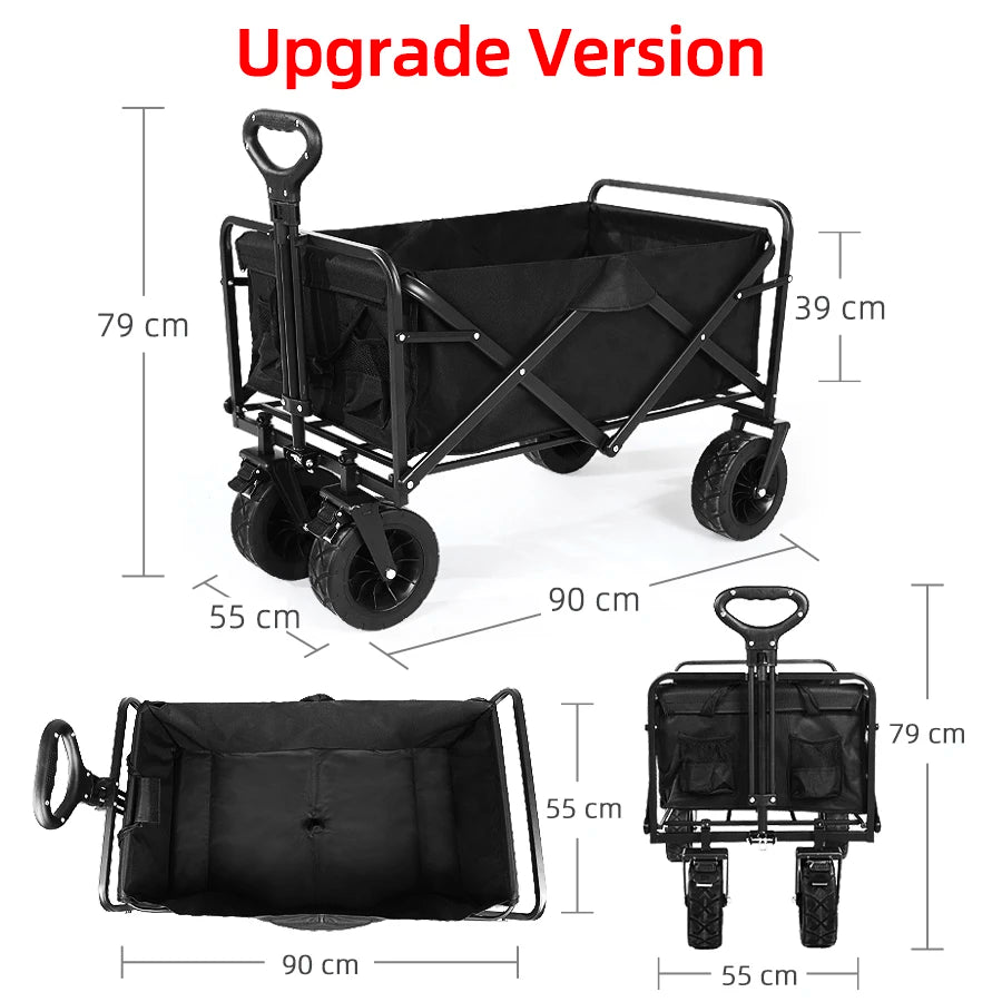 Collapsible Folding Utility Beach Cart Wagon Heavy Duty Large Capacity Fold Wagon Ourdoor Trolley Portable Garden Camping Cart