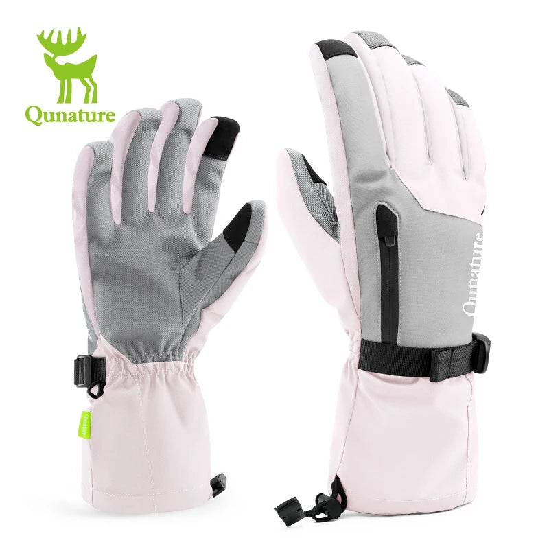 Qunature Ski Gloves Touchscreen Waterproof Keep Warm Ski Gloves Extended Wrist Palm anti-slip PU Snowboard Gloves Windproof