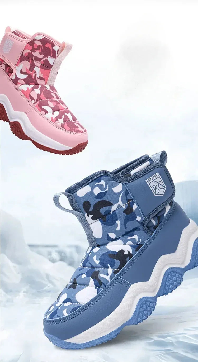 Winter Children Snow Warm Boots Fur Shoes Boys Sneaker Rubber Hiking Shoe Fashion Children Shoes Waterproof Leather Boots Kids