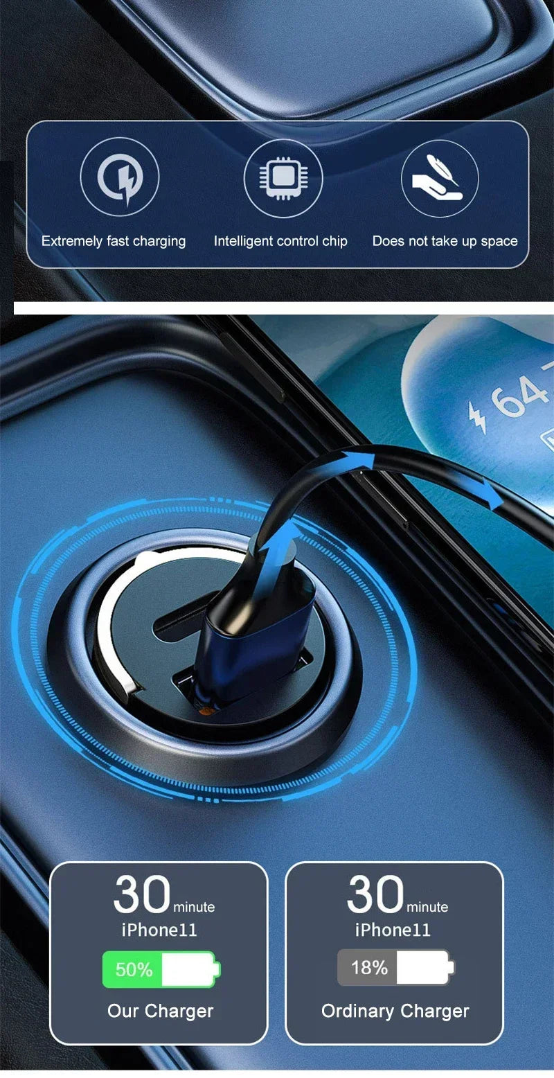 200W Mini Pull Ring Car Charger Dual USB Fast Chargingfor iPhone Huawei Xiaomi Samsung QC 3.0 Phone convenient Charger Adapter