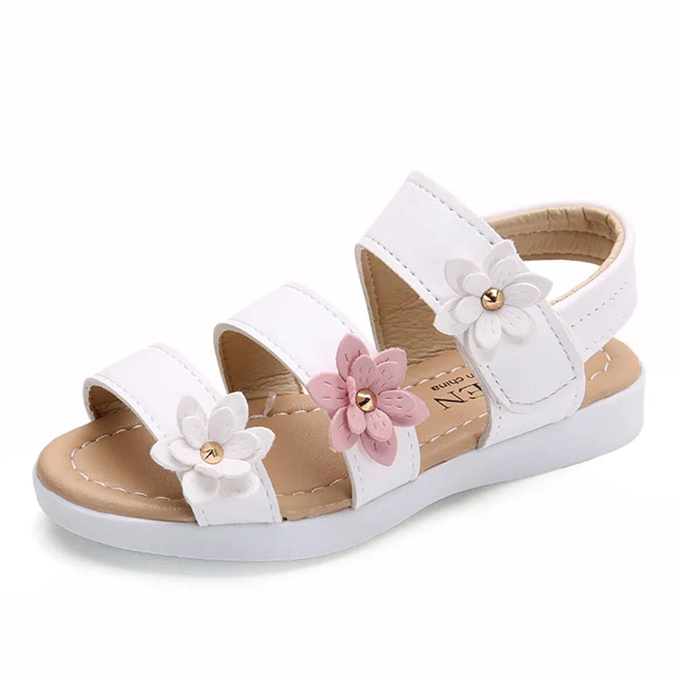Summer Collection Girls Sandals Three-Flower Soft Roman Style Beach Shoes for Kids Beach and Sun Activities Children Shoes