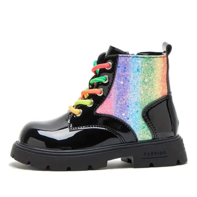 Autumn Winter High-Top Lace-Up Kids Martin Boots for Girls Boys Fashion Leather Boots Soft Bottom Non-slip Children Hiking Shoes