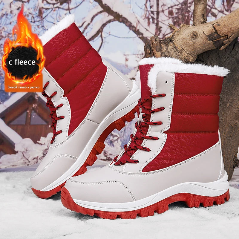 2025 Winter Hiking Shoes Women Boots Handmade High-top Plush Snow Shoes Outdoor Non-slip Hiking Plush Keep Warm Boots