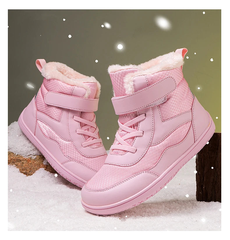 Winter Kids Wide Toe Barefoot Shoes Waterproof Snow Boots Outdoor Girls' Boy Comfortable and Warm Fur Snow Hiking Boot Warm Boot