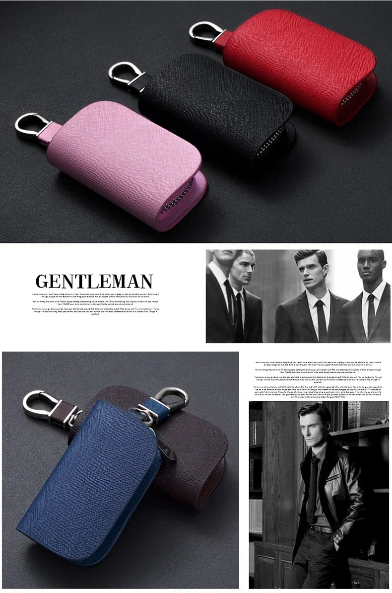 Leather Car Key Case Universal Keychain For BMW Mercedes Audi VW Bentley Ferrari FIAT Alfa Jeep Key Cover Protector Accessories