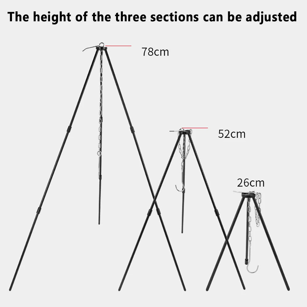 Camping Campfire Tripod for Hanging Pot Outdoor Cookware Picnic Cooking Pot Grill Rack Barbecue Support Aluminum Alloy Tripod