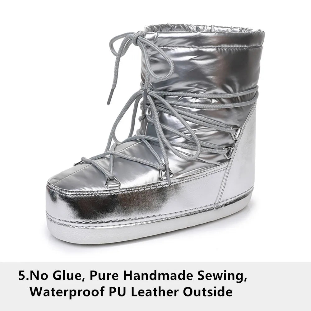 2025 Winter Lace-up Ankle Boots Women Snow Boots Brand Design Classic Platform Waterproof Non-slip Cotton Boots Woman Ski Boots