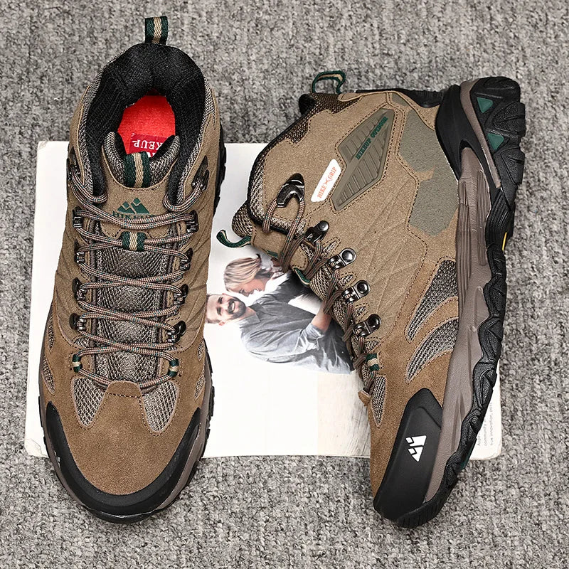 HIKEUP Winter Boot Men Outdoor Hiking Boots Suede High Top Trekking Men Shoes Rainproof Tactical Combat Military Boots