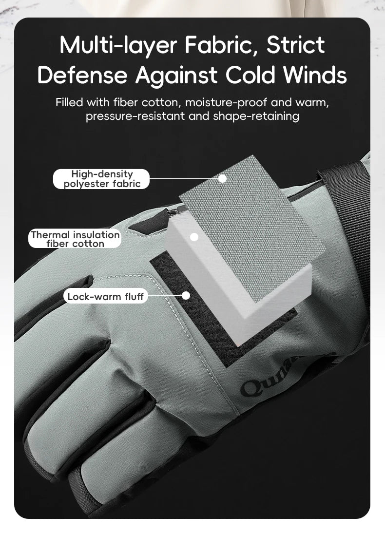 Qunature Ski Gloves Touchscreen Waterproof Keep Warm Ski Gloves Extended Wrist Palm anti-slip PU Snowboard Gloves Windproof