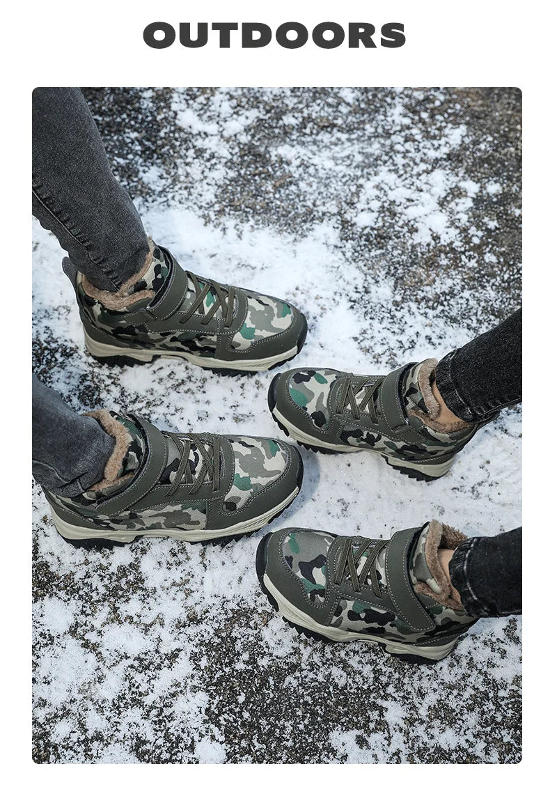 Children Snow Boots Winter Warm Boots Kids Shoes Girls And Boys Camouflage Shoes Non-Slip Rubber Sole Outdoor Hiking Boots