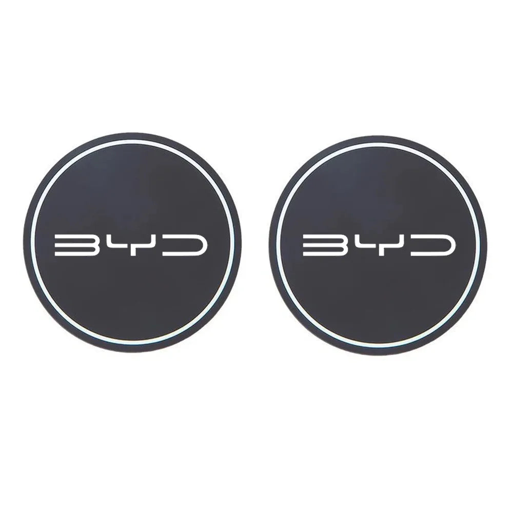 2PCS BYD Series Car Cup Holder Mat Leather Water Coaster Decoration for BYD Tang Atto3 Yuan Plus Seal Song Dolphin Sealion Shark