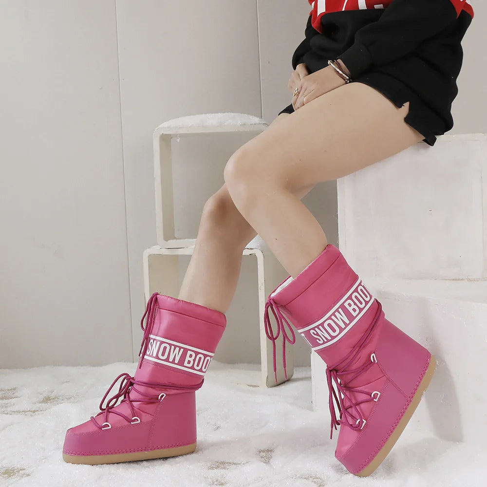 Winter Boots Women Snow Boots Mid-calf Cold-proof Antiskid Thicken Plush Waterproof Thick Platform Space Ski Boots Size 35-43