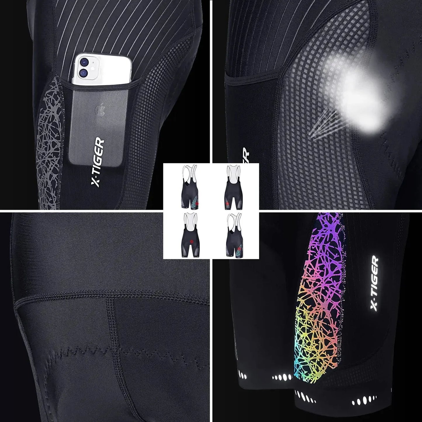 Cycling Bib Shorts 5D Gel Pad Mountain Bike Shorts Bretelle Pockets Outdoor Breathable UPF50+ Bike Tight Bicycle Shorts