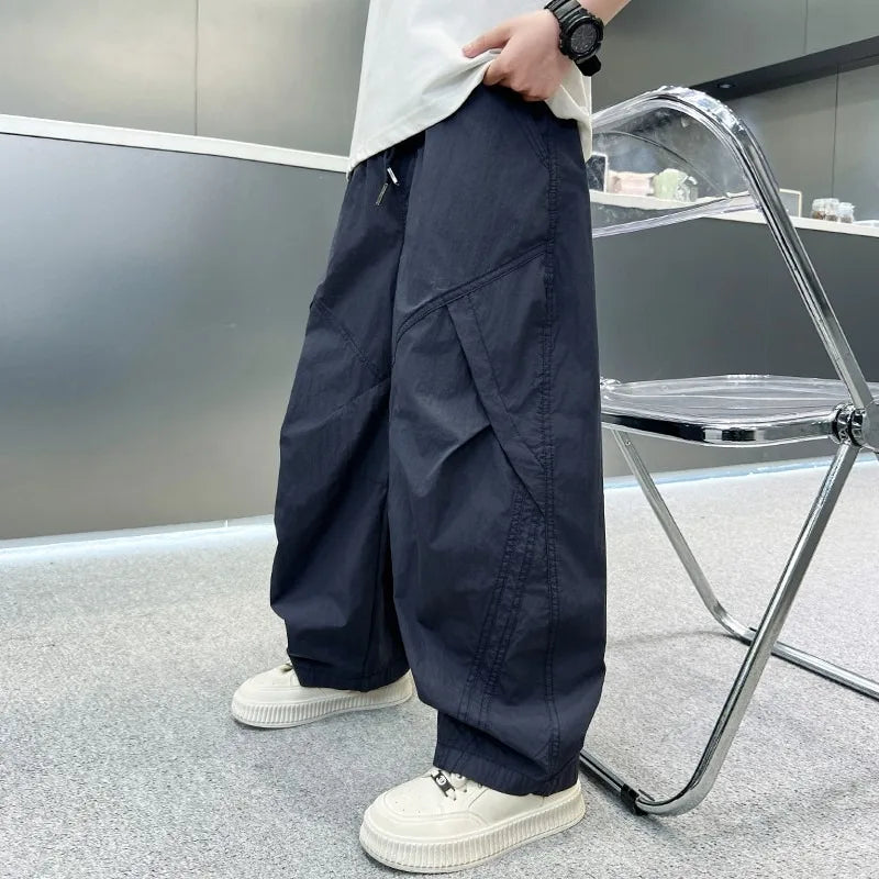 Summer Boys Pants High Street Ice Like Fabric Trousers Grey Thin Sports Pants Casual Children's Clothing New Kids Sweatpants