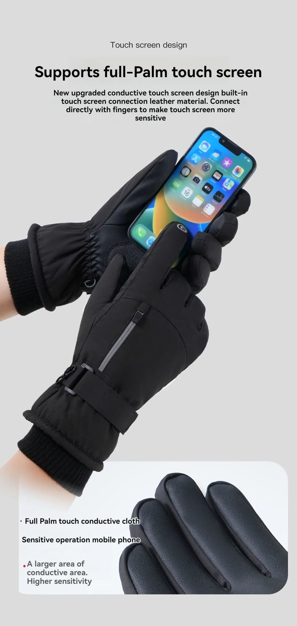 GOBYGO 1Pair Winter Ski Gloves Thickened Cold Non-slip Waterproof Touch Screen Gloves Extended Wrist Riding Ski Gloves Men Women