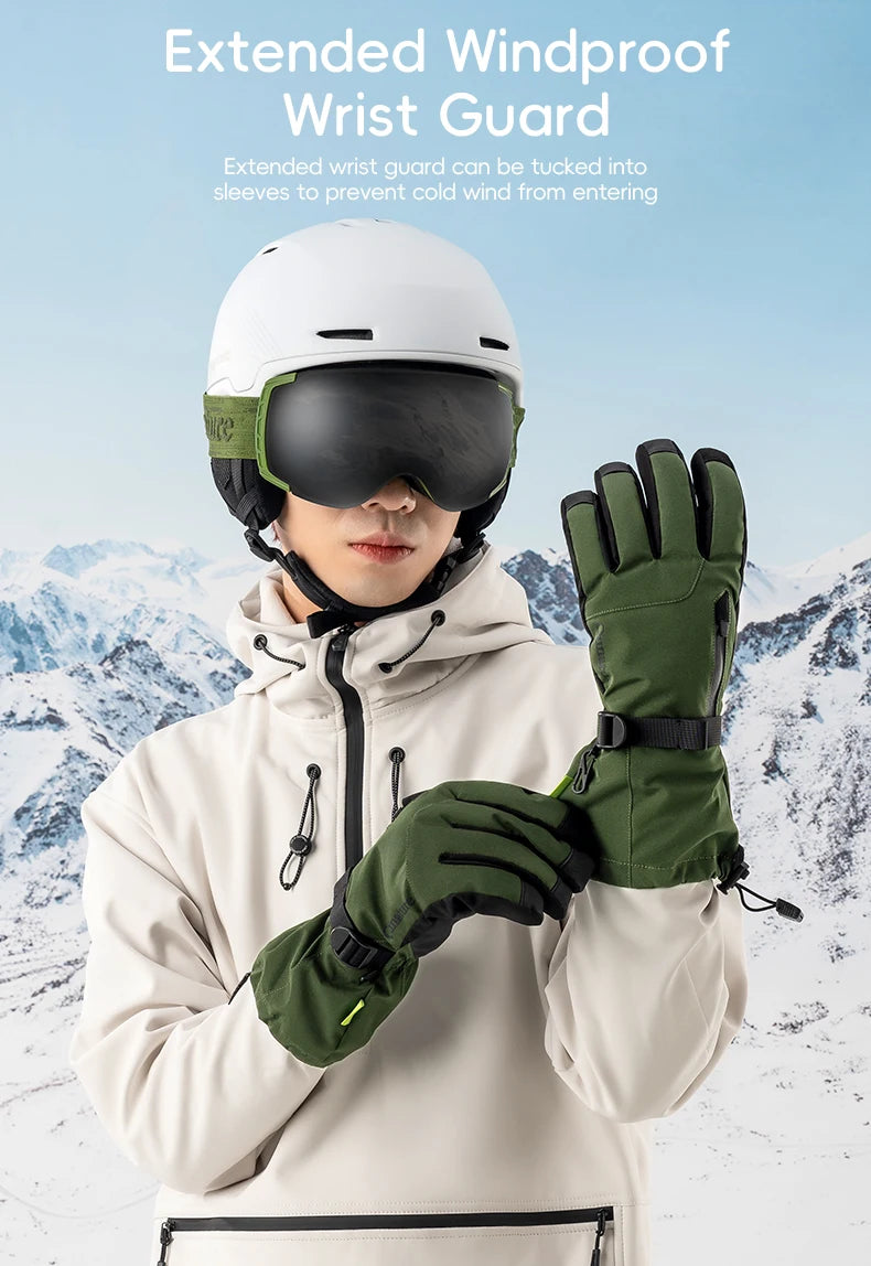 Qunature Ski Gloves Touchscreen Waterproof Keep Warm Ski Gloves Extended Wrist Palm anti-slip PU Snowboard Gloves Windproof