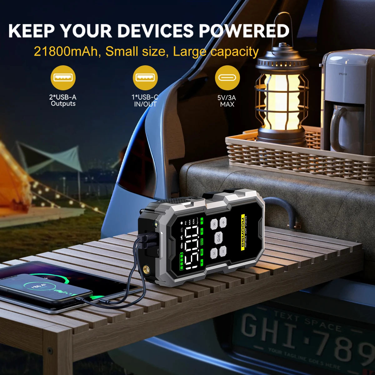 12V Portable Jump Starter 6000A High Power Automobile Emergency Starting Device 21800mAh Auto Power Bank Emergency Lighting
