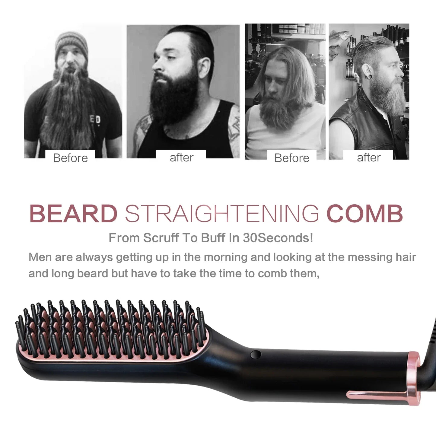 Men's Electric Beard Straightener Negative Ion Hair Straightening Brush Hair Straightener Wet & Dry Quick Styler