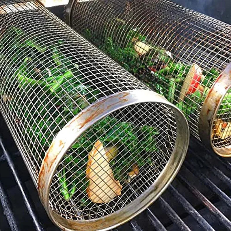 Stainless Steel Portable Barbecue Grill Net, Barbecue Basket for Outdoor Grilling, Outdoor Camping Barbecue Grill