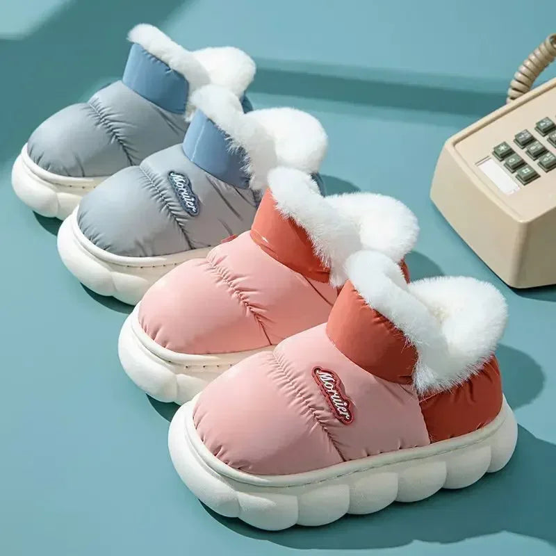Children's Cotton Shoes Winter Plush Thickened Cotton Slippers Waterproof Ski Boots Baby Boys and Girls Leather Boots Kids Shoes