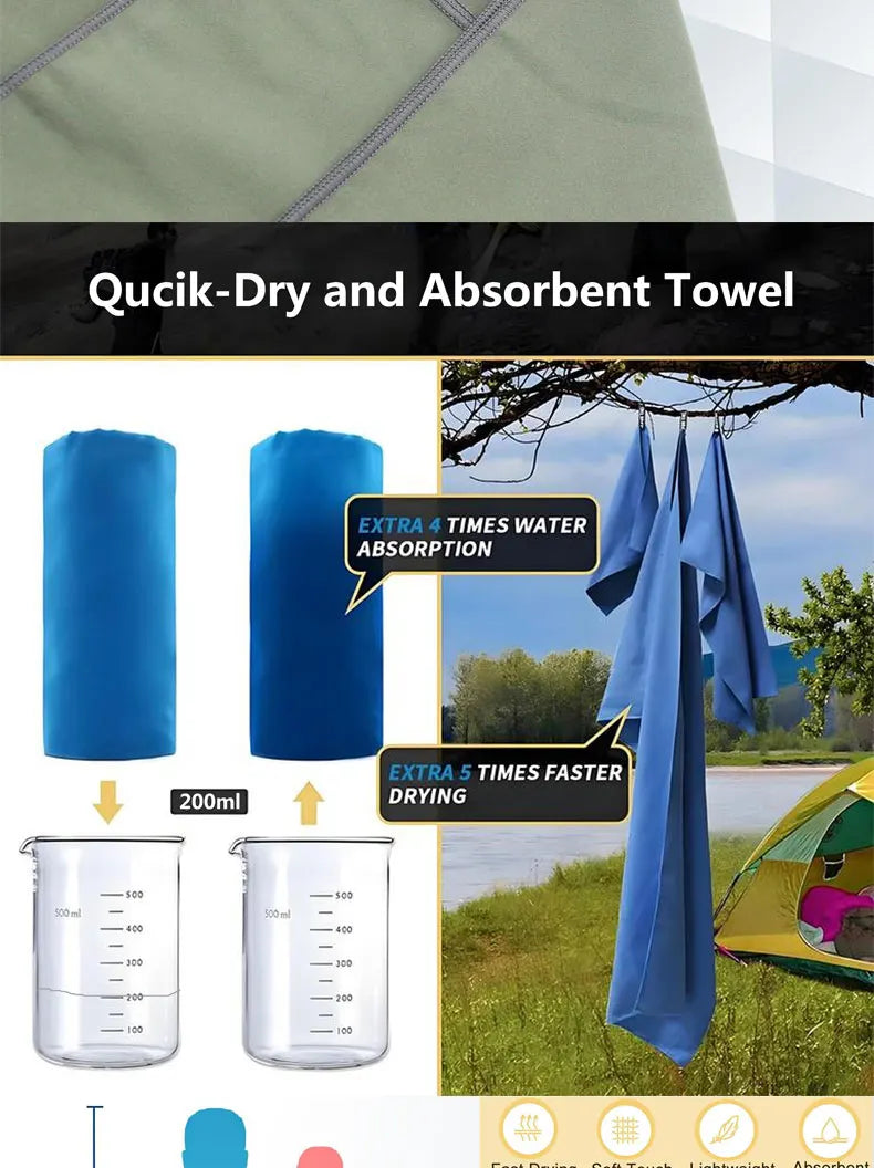 Quick-Drying Microfiber Camping Towel Super Absorbent Gym/Swimming Towel 40x80cm Lightweight Sports/Beach/ Travel Towels